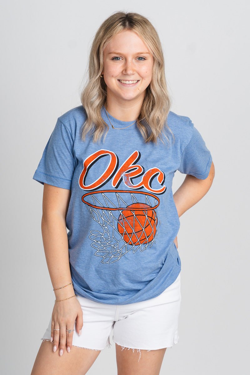 OKC basketball nothing but net t-shirt blue - Trendy OKC Apparel at Lush Fashion Lounge Boutique in Oklahoma City