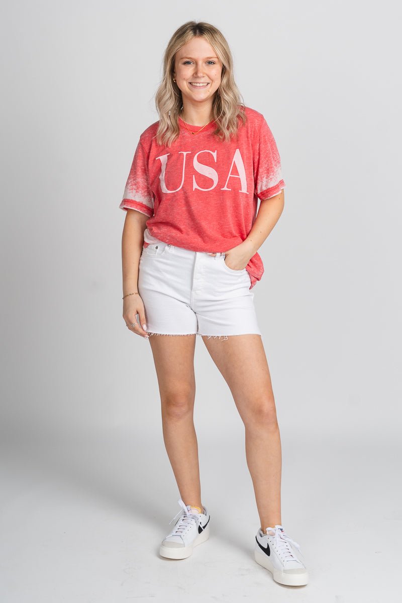 USA vogue acid wash t-shirt red - Stylish T-shirts - Trendy American Summer Fashion at Lush Fashion Lounge Boutique in Oklahoma