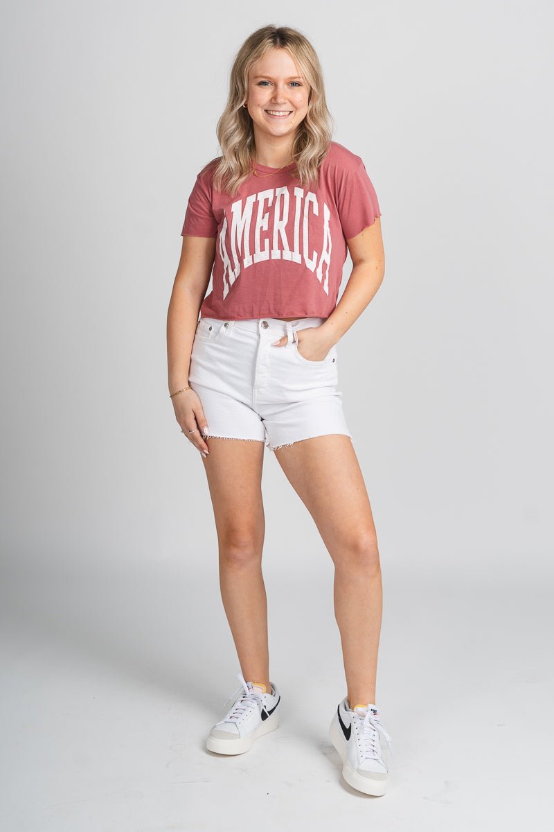 America XL crop t-shirt red - Stylish T-shirts - Trendy American Summer Fashion at Lush Fashion Lounge Boutique in Oklahoma
