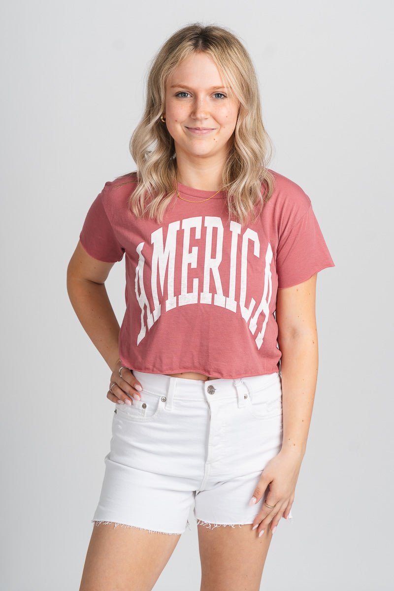 America XL crop t-shirt red - Trendy T-shirts - Cute American Summer Collection at Lush Fashion Lounge Boutique in Oklahoma City