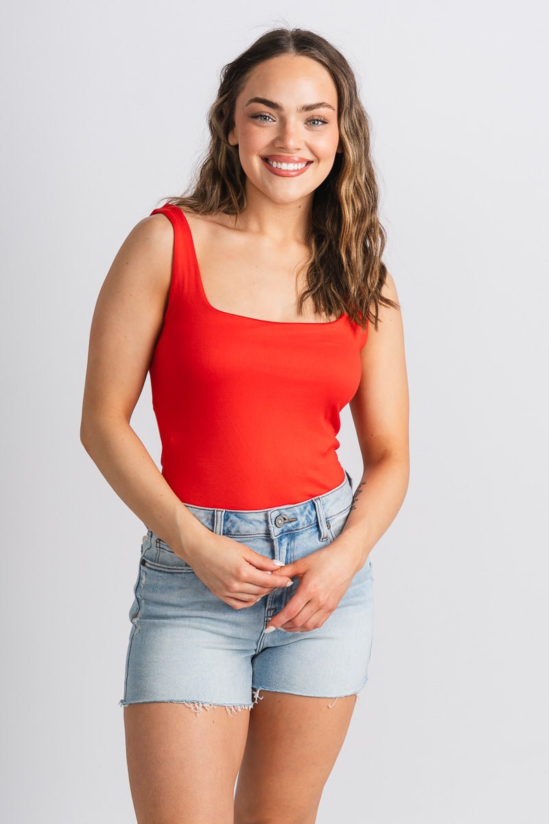 Square neck bodysuit red - Cute bodysuit - Trendy Bodysuits at Lush Fashion Lounge Boutique in Oklahoma City