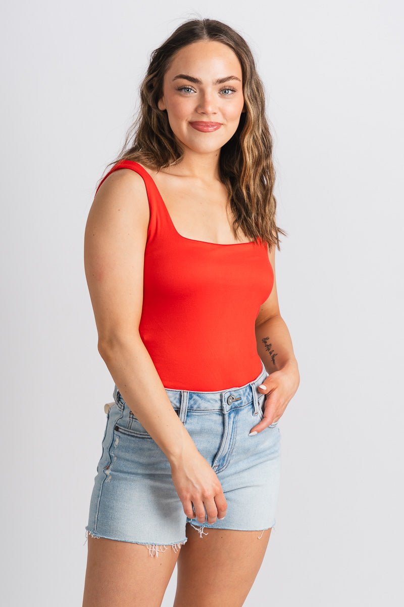 Square neck bodysuit red - Affordable bodysuit - Boutique Bodysuits at Lush Fashion Lounge Boutique in Oklahoma City