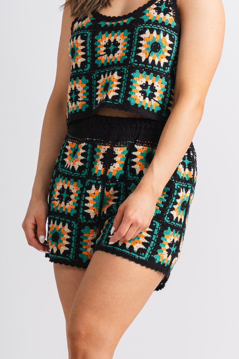 Crochet shorts black multi - Cute Shorts - Trendy Shorts at Lush Fashion Lounge Boutique in Oklahoma City