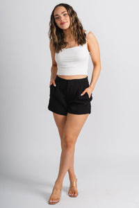 Pleat detail shorts black - Affordable Shorts - Boutique Shorts at Lush Fashion Lounge Boutique in Oklahoma City