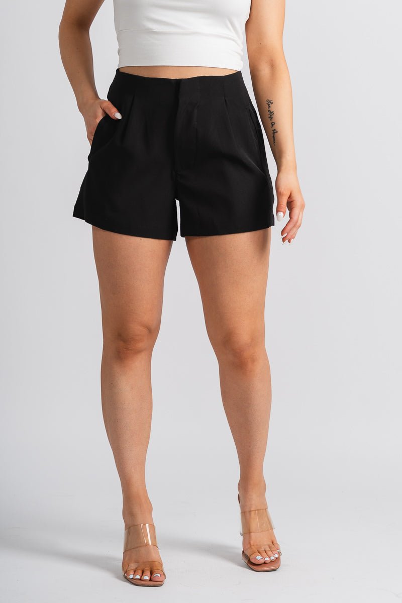 Pleat detail shorts black - Cute Shorts - Trendy Shorts at Lush Fashion Lounge Boutique in Oklahoma City