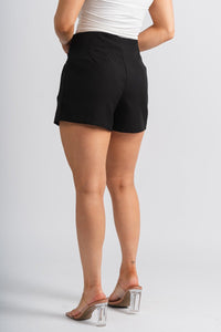 Pleat detail shorts black Stylish Shorts - Womens Fashion Shorts at Lush Fashion Lounge Boutique in Oklahoma City
