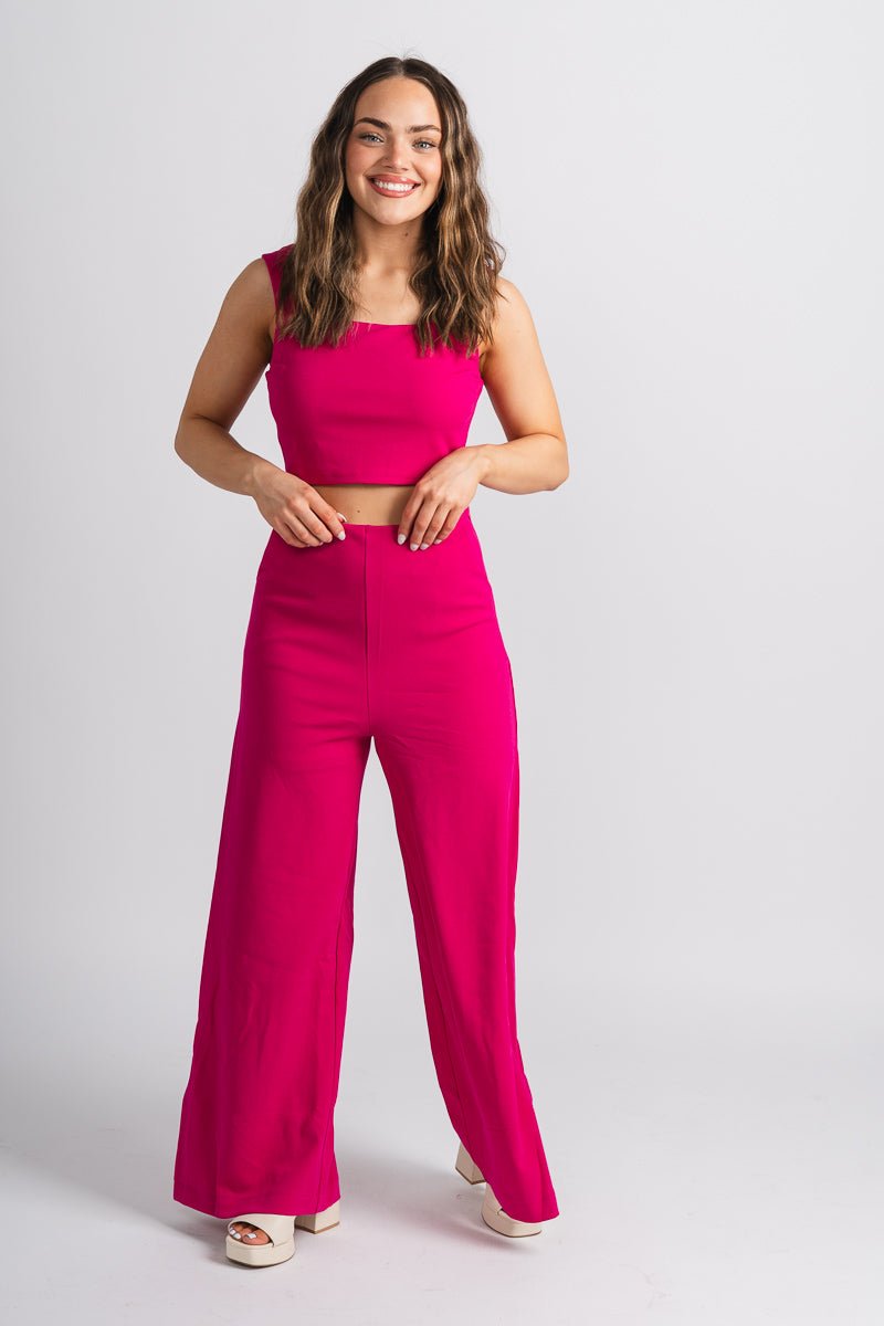 Wide leg pants fuchsia - Stylish Pants - Trendy Staycation Outfits at Lush Fashion Lounge Boutique in Oklahoma City