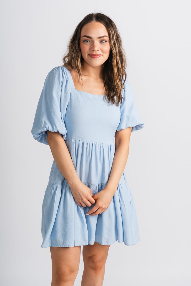 Bubble sleeve dress light blue - Cute dress - Trendy Dresses at Lush Fashion Lounge Boutique in Oklahoma City