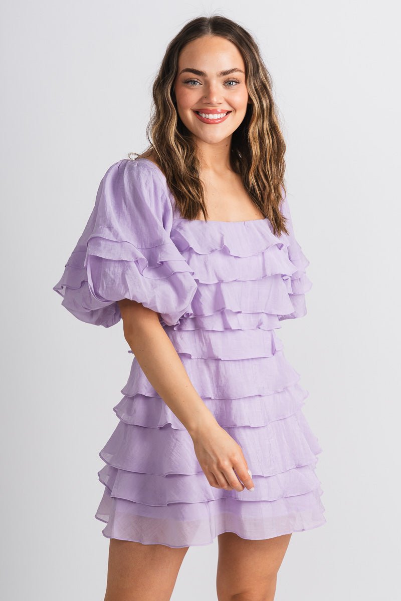 Ruffle layered dress lilac - Cute dress - Trendy Dresses at Lush Fashion Lounge Boutique in Oklahoma City