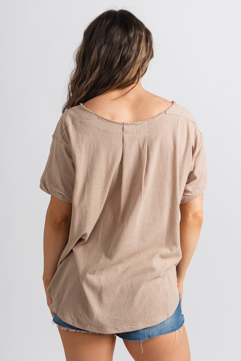 Button detail short sleeve top taupe
