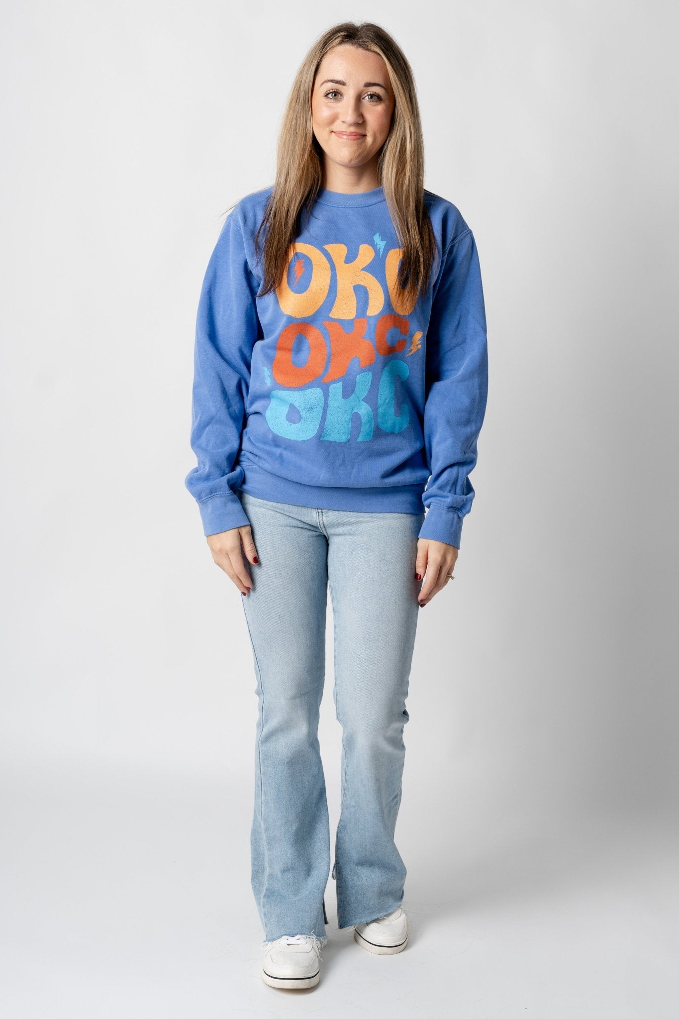 OKC repeater stars comfort colors sweatshirt flo blue - Oklahoma City inspired graphic t-shirts at Lush Fashion Lounge Boutique in Oklahoma City