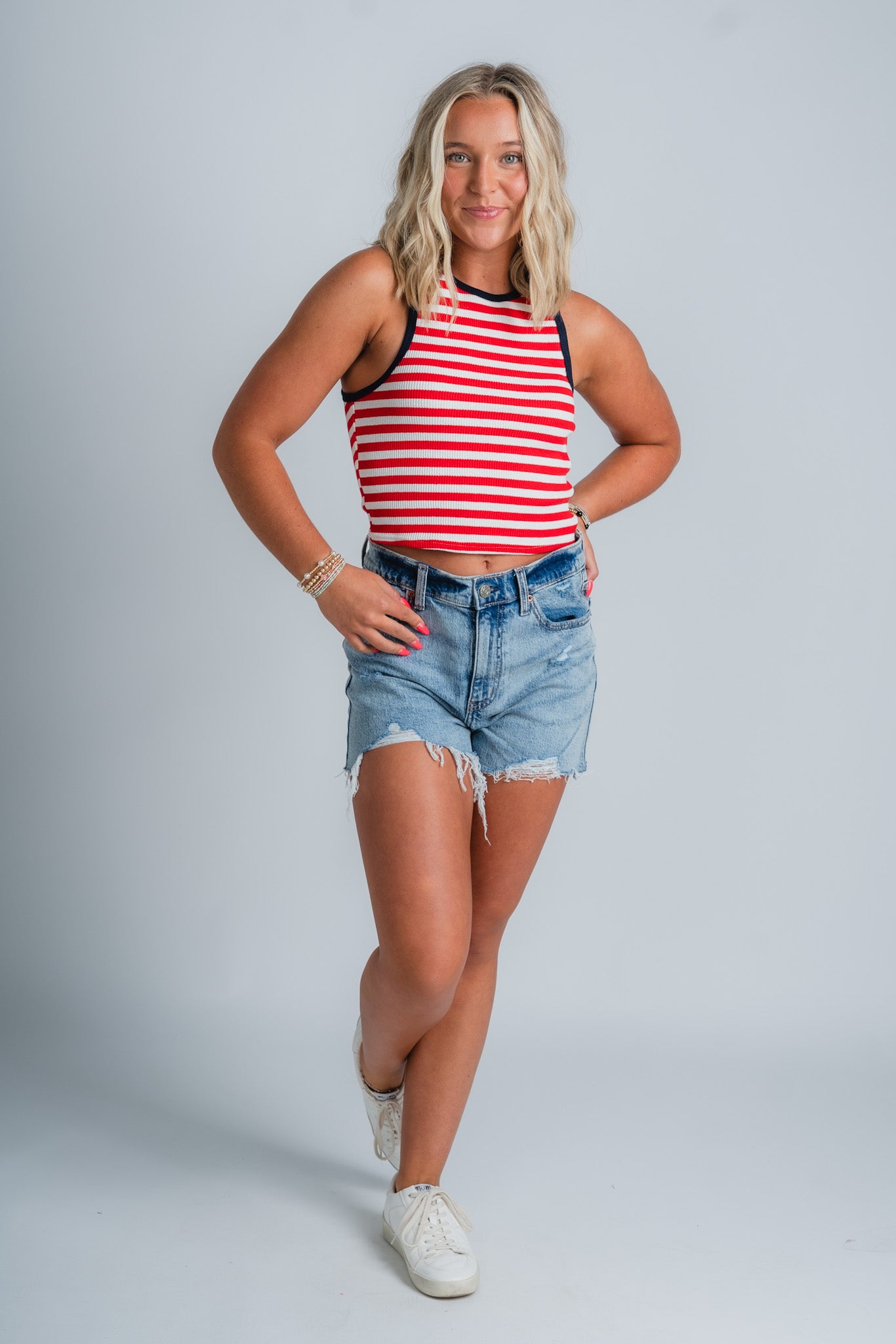 Red white and blue striped tank top - Stylish Tank Top - Trendy American Summer Fashion at Lush Fashion Lounge Boutique in Oklahoma