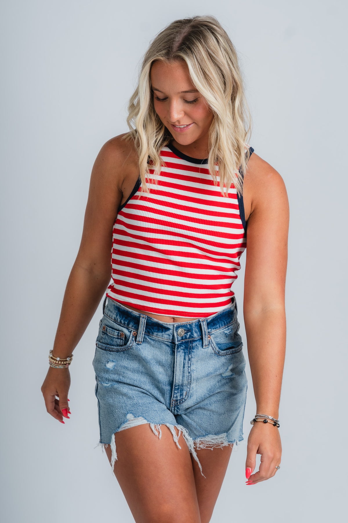Red white and blue striped tank top - Trendy Tank Top - Cute American Summer Collection at Lush Fashion Lounge Boutique in Oklahoma City