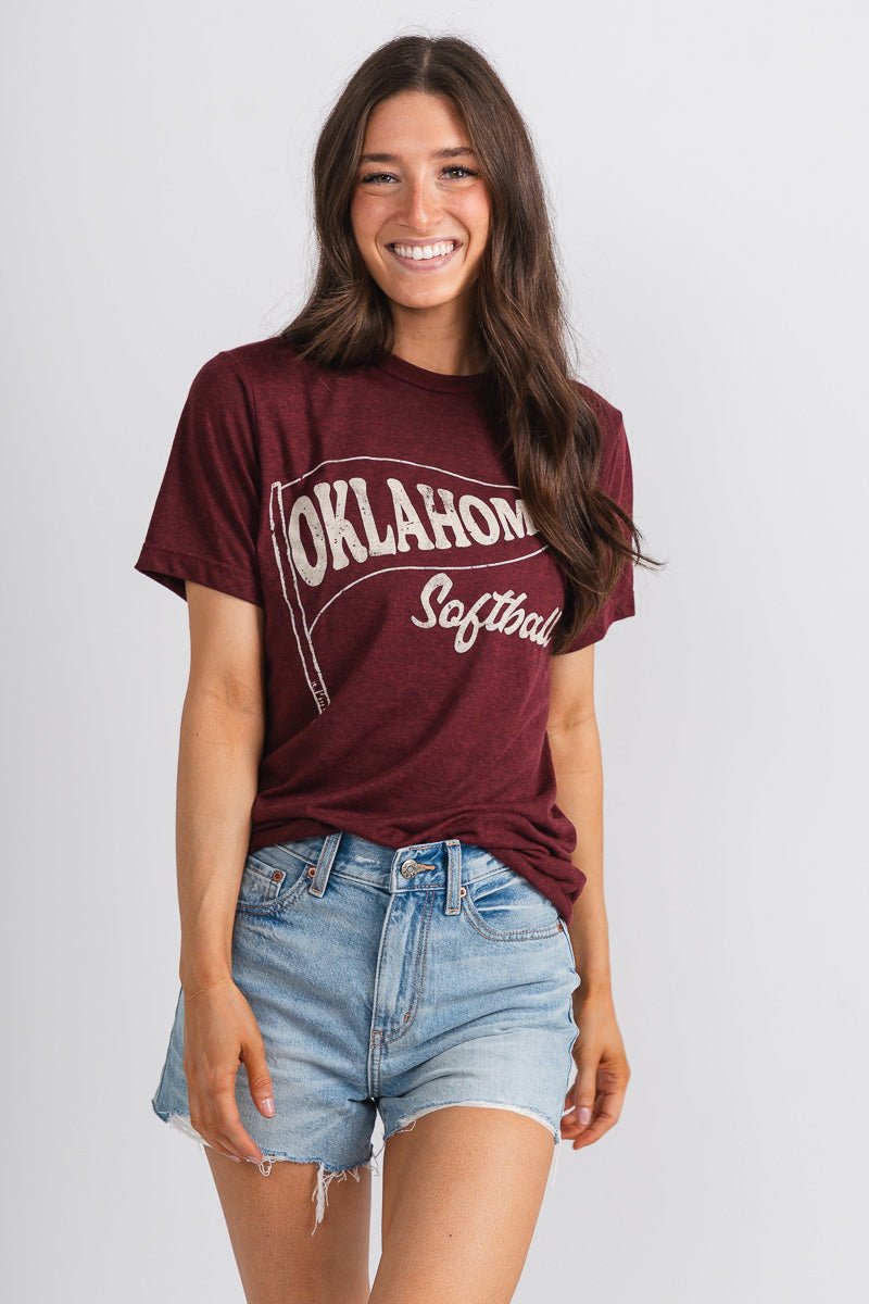 OU OU softball Oklahoma flag t-shirt crimson T-shirts | Lush Fashion Lounge Trendy Oklahoma University Sooners Apparel & Cute Gameday T-Shirts