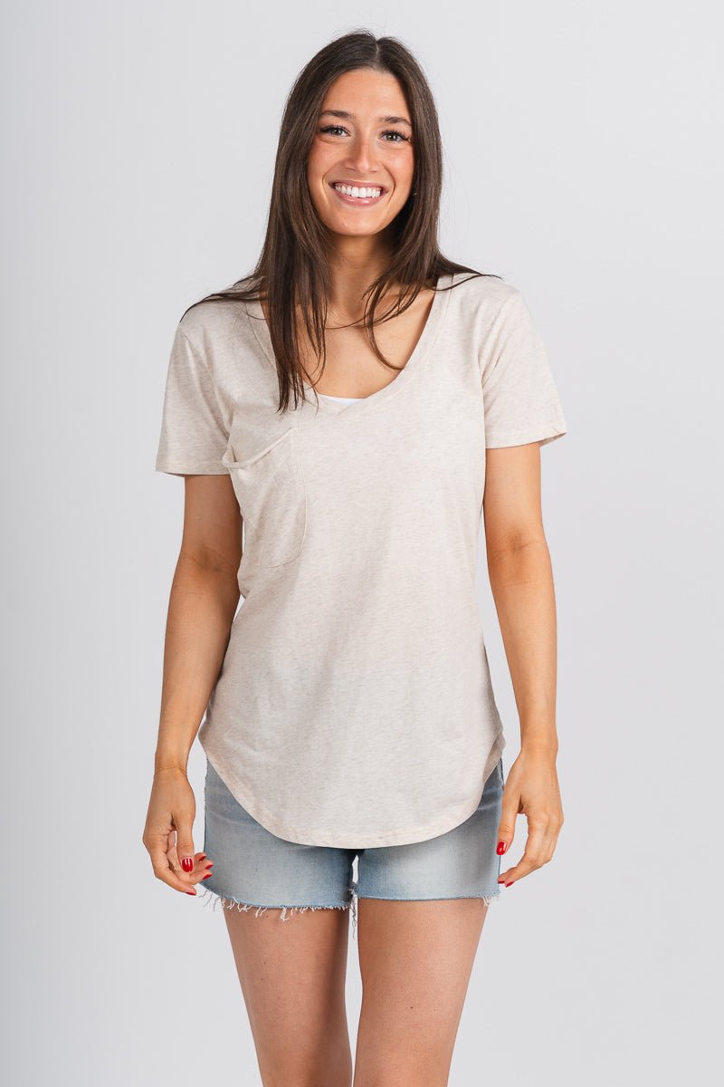 Z Supply pocket tee light oat heather - Z Supply Top - Z Supply Apparel at Lush Fashion Lounge Trendy Boutique Oklahoma City