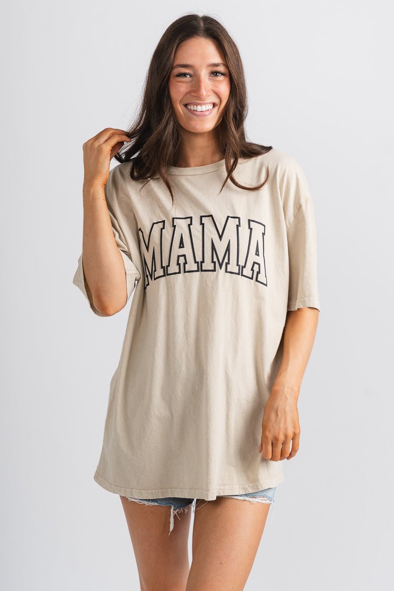 Mama oversized t-shirt oatmeal - Stylish T-shirts - Trendy Gifts for Mom at Lush Fashion Lounge in Oklahoma