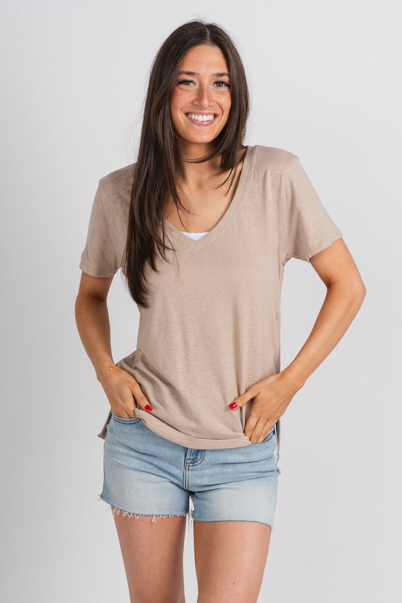 Z Supply beachport tee putty - Z Supply Top - Z Supply Tops, Dresses, Tanks, Tees, Cardigans, Joggers and Loungewear at Lush Fashion Lounge