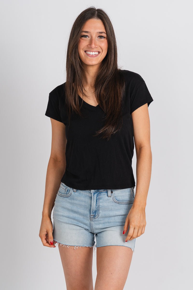 Z Supply modern tri blend v-neck tee black - Z Supply Top - Z Supply Tops, Dresses, Tanks, Tees, Cardigans, Joggers and Loungewear at Lush Fashion Lounge