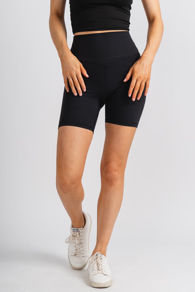 High waist biker shorts black - Trendy biker shorts - Cute Loungewear Collection at Lush Fashion Lounge Boutique in Oklahoma City