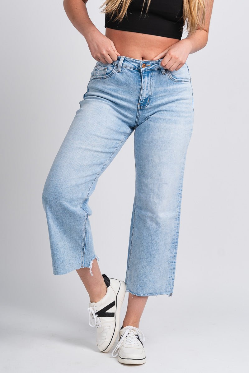 Flying Monkey high rise slim wide leg jeans blue mt. | Lush Fashion Lounge: boutique women's jeans, fashion jeans for women, affordable fashion jeans, cute boutique jeans