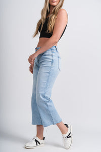 Flying Monkey high rise slim wide leg jeans blue mt. | Lush Fashion Lounge: boutique women's jeans, fashion jeans for women, affordable fashion jeans, cute boutique jeans