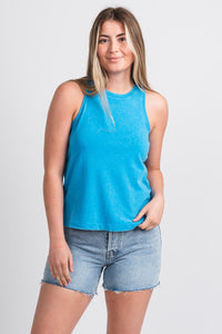 High neck tank top blue - Cute Tank Top - Trendy Tank Tops at Lush Fashion Lounge Boutique in Oklahoma City