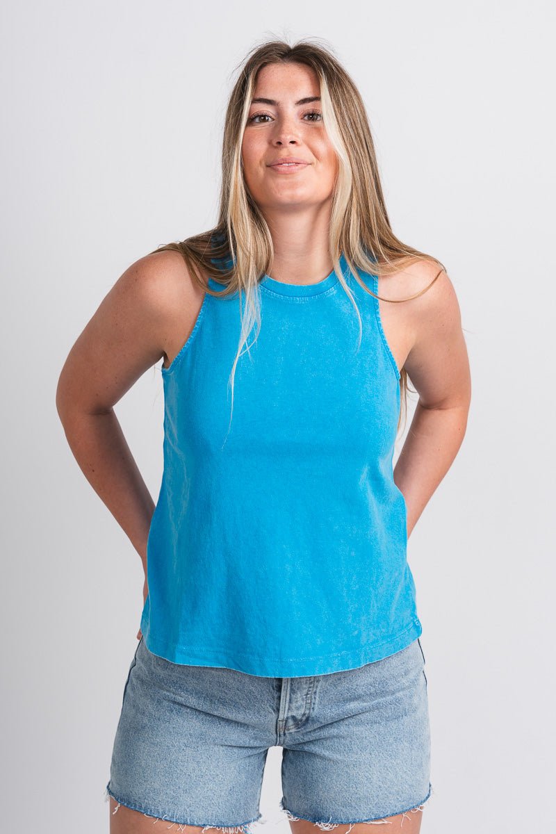High neck tank top blue - Affordable Tank Top - Boutique Tank Tops at Lush Fashion Lounge Boutique in Oklahoma City