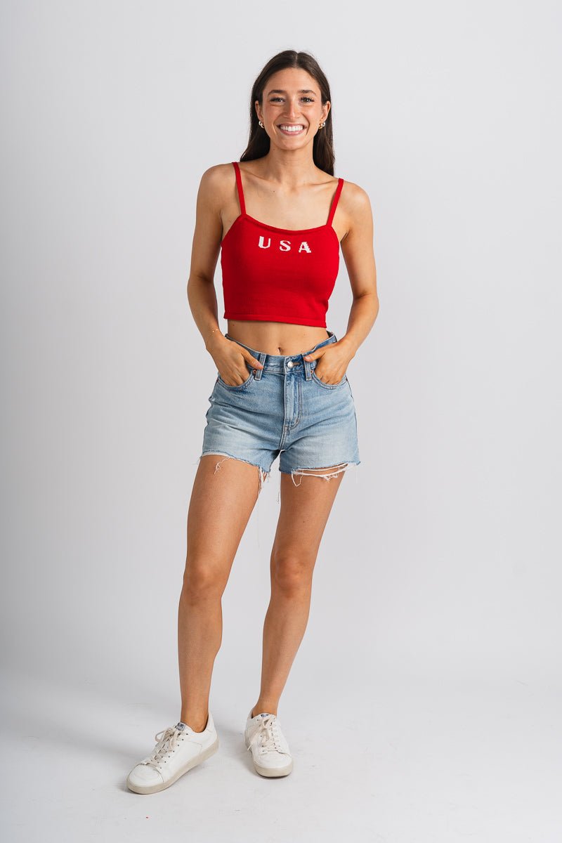 USA crop tank top red - Stylish Tank Top - Trendy American Summer Fashion at Lush Fashion Lounge Boutique in Oklahoma