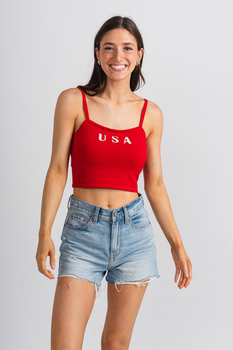 USA crop tank top red - Trendy Tank Top - Cute American Summer Collection at Lush Fashion Lounge Boutique in Oklahoma City