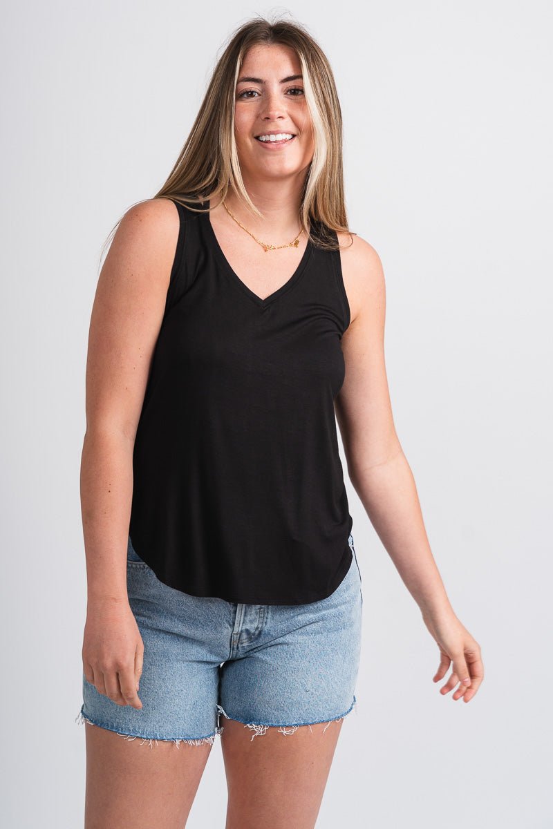 Basic v-neck tank top black - Affordable Tank Top - Boutique Tank Tops at Lush Fashion Lounge Boutique in Oklahoma City