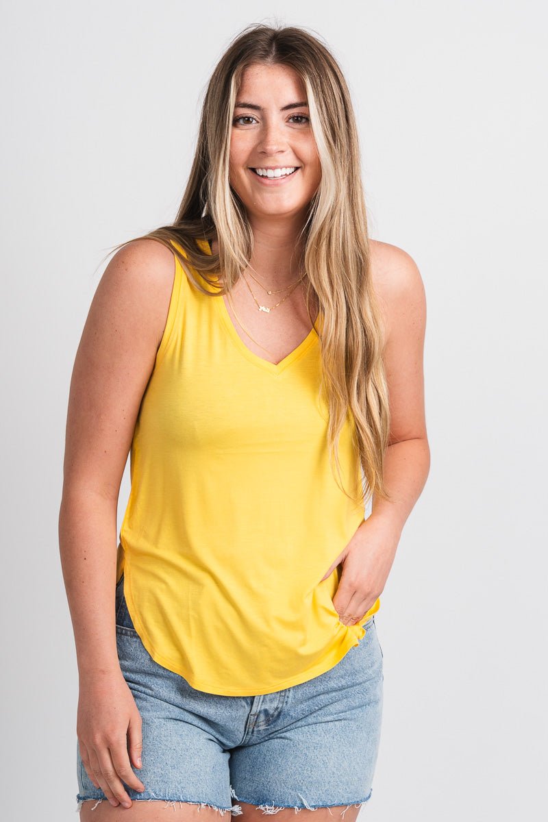 Basic v-neck tank top pineapple - Affordable Tank Top - Boutique Tank Tops at Lush Fashion Lounge Boutique in Oklahoma City