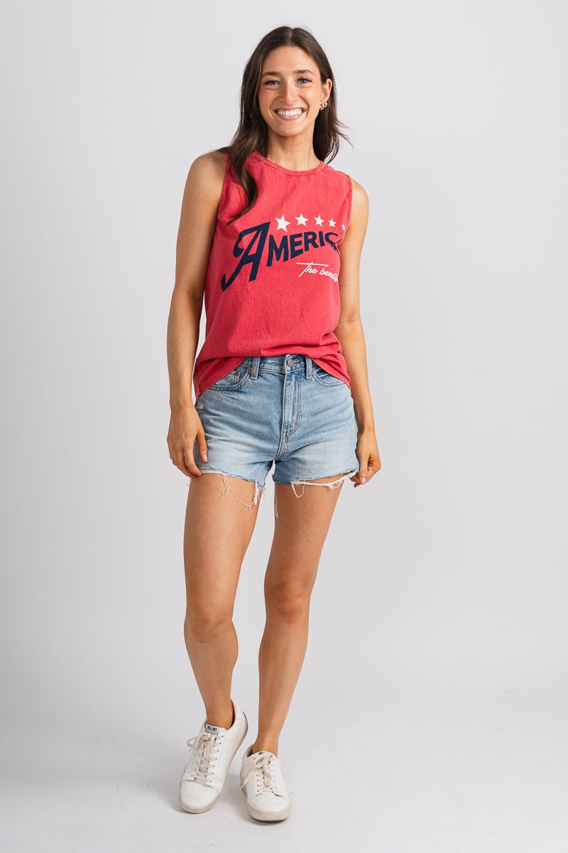 America the beautiful tank top red - Stylish Tank Top - Trendy American Summer Fashion at Lush Fashion Lounge Boutique in Oklahoma