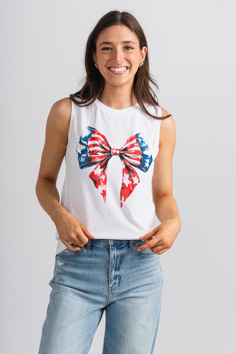 American flag ribbon tank top white - Trendy Tank Top - Cute American Summer Collection at Lush Fashion Lounge Boutique in Oklahoma City