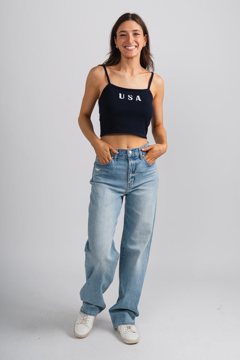 USA crop tank top navy - Stylish Tank Top - Trendy American Summer Fashion at Lush Fashion Lounge Boutique in Oklahoma