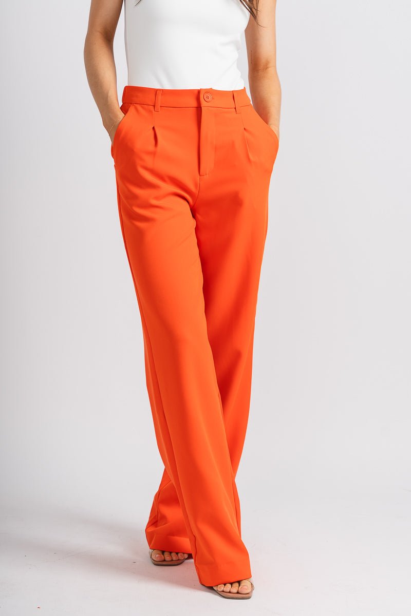 Pleated wide leg pants orange - Trendy OKC Apparel at Lush Fashion Lounge Boutique in Oklahoma City
