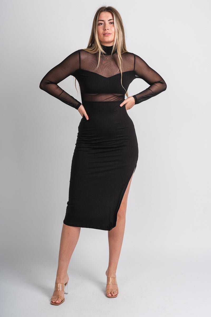 Mesh top midi dress black - Cute Dress - Trendy Dresses at Lush Fashion Lounge Boutique in Oklahoma City