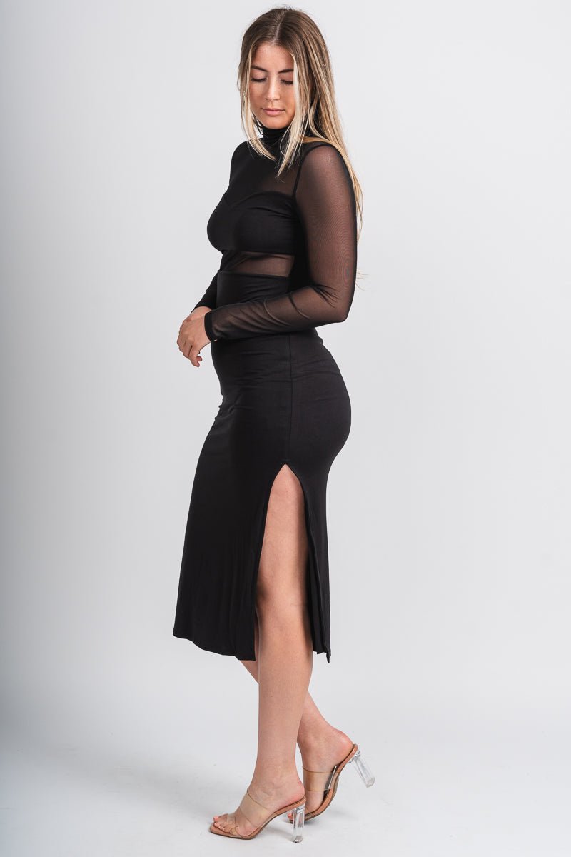 Mesh top midi dress black - Affordable Dress - Boutique Dresses at Lush Fashion Lounge Boutique in Oklahoma City
