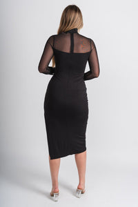 Mesh top midi dress black Stylish Dress - Womens Fashion Dresses at Lush Fashion Lounge Boutique in Oklahoma City