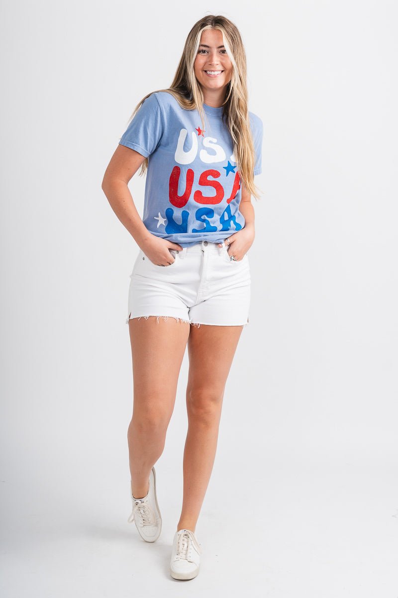 USA repeater stars comfort color t-shirt light blue - Stylish T-shirts - Trendy American Summer Fashion at Lush Fashion Lounge Boutique in Oklahoma