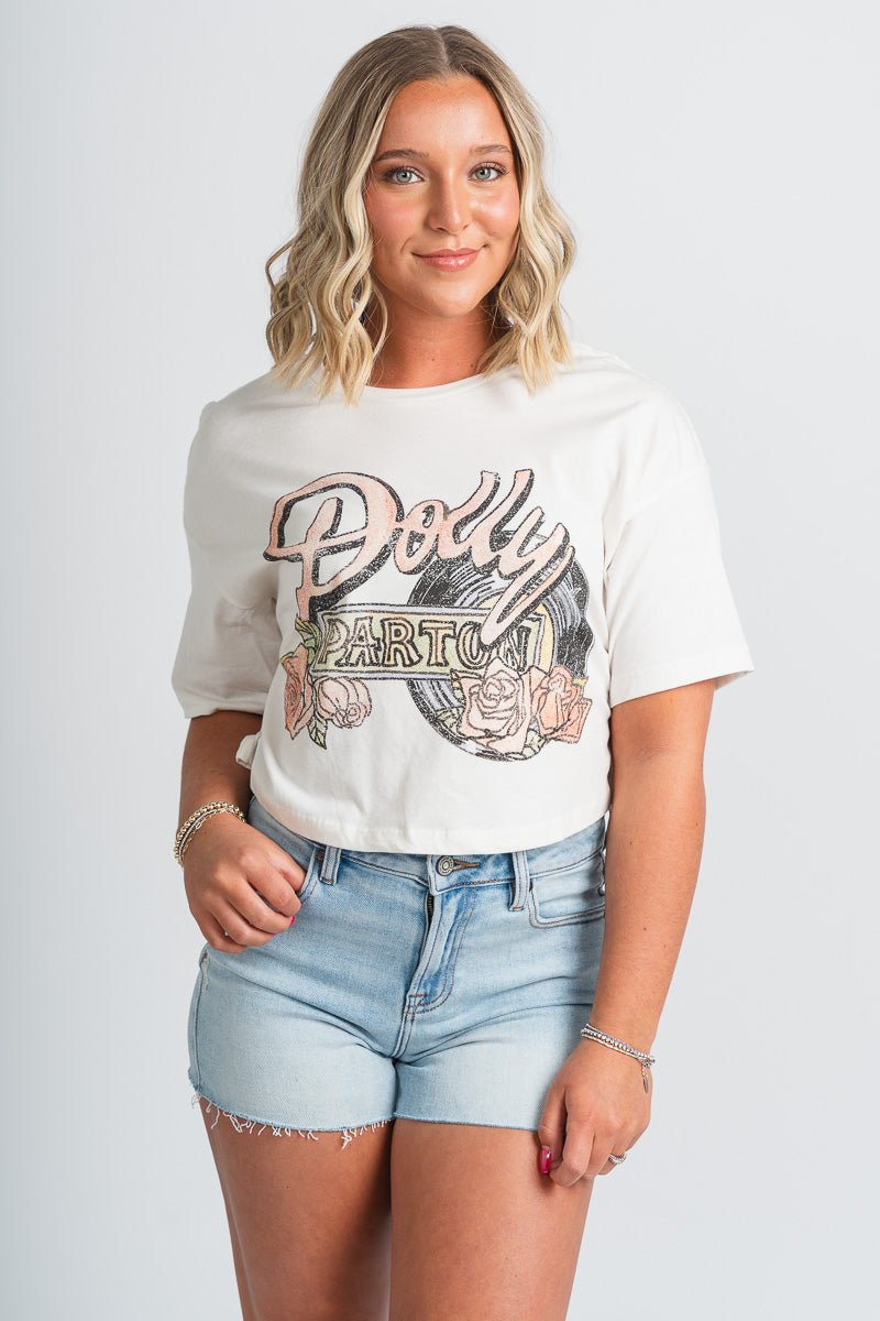 Dolly Parton record crop t-shirt off white