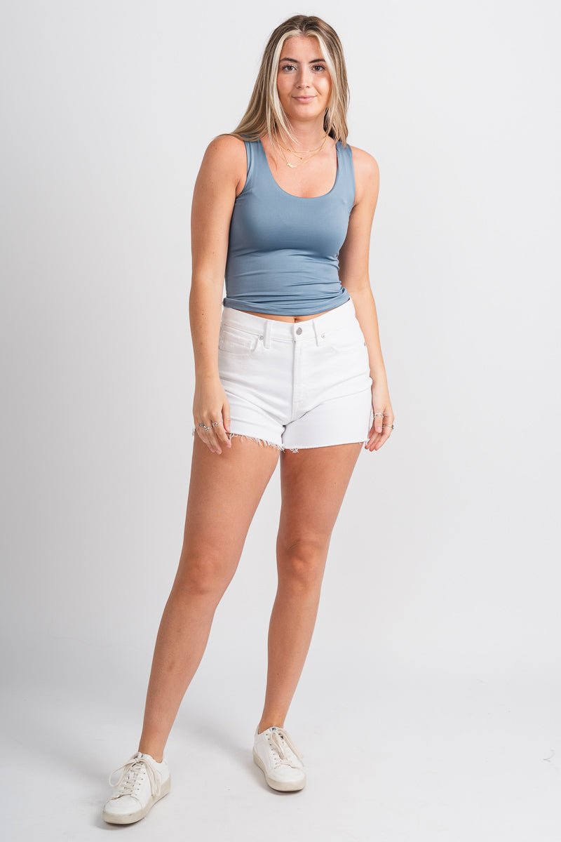 Scoop neck tank top dusty blue - Stylish Tank Top - Trendy American Summer Fashion at Lush Fashion Lounge Boutique in Oklahoma