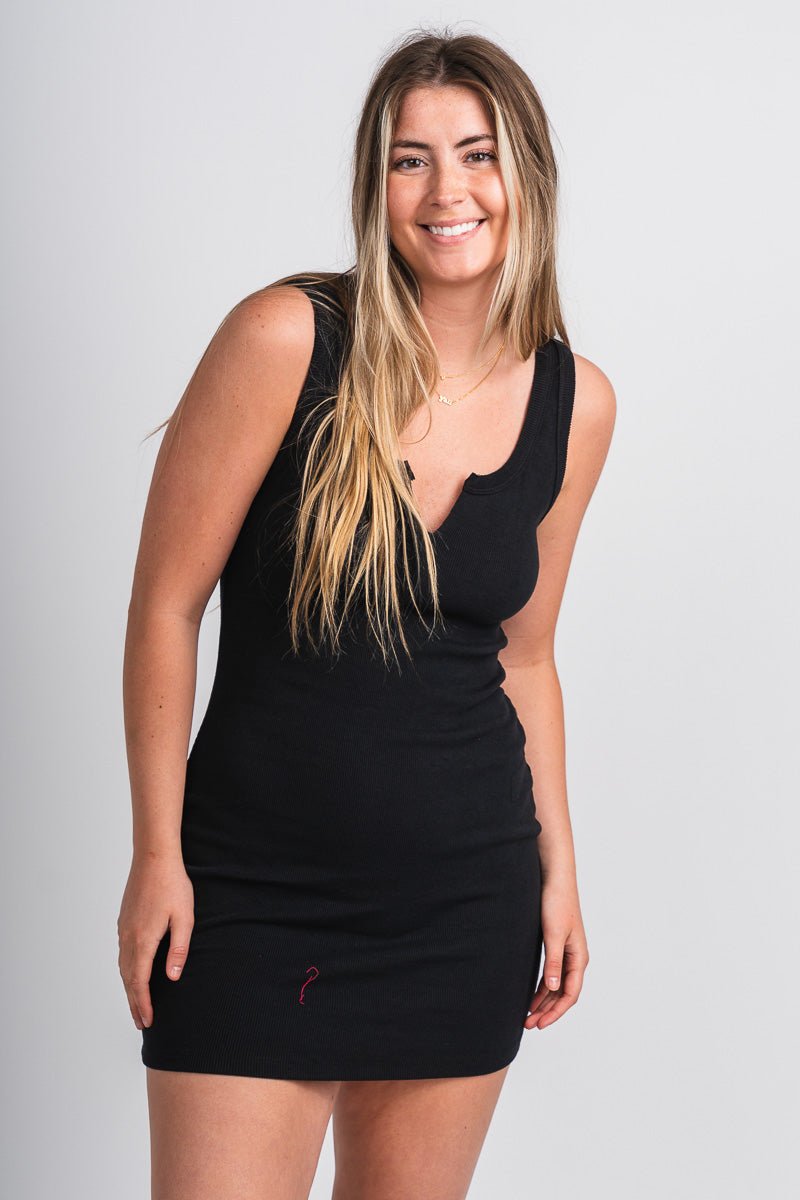 Slit front ribbed tank dress black - Affordable Dress - Boutique Dresses at Lush Fashion Lounge Boutique in Oklahoma City