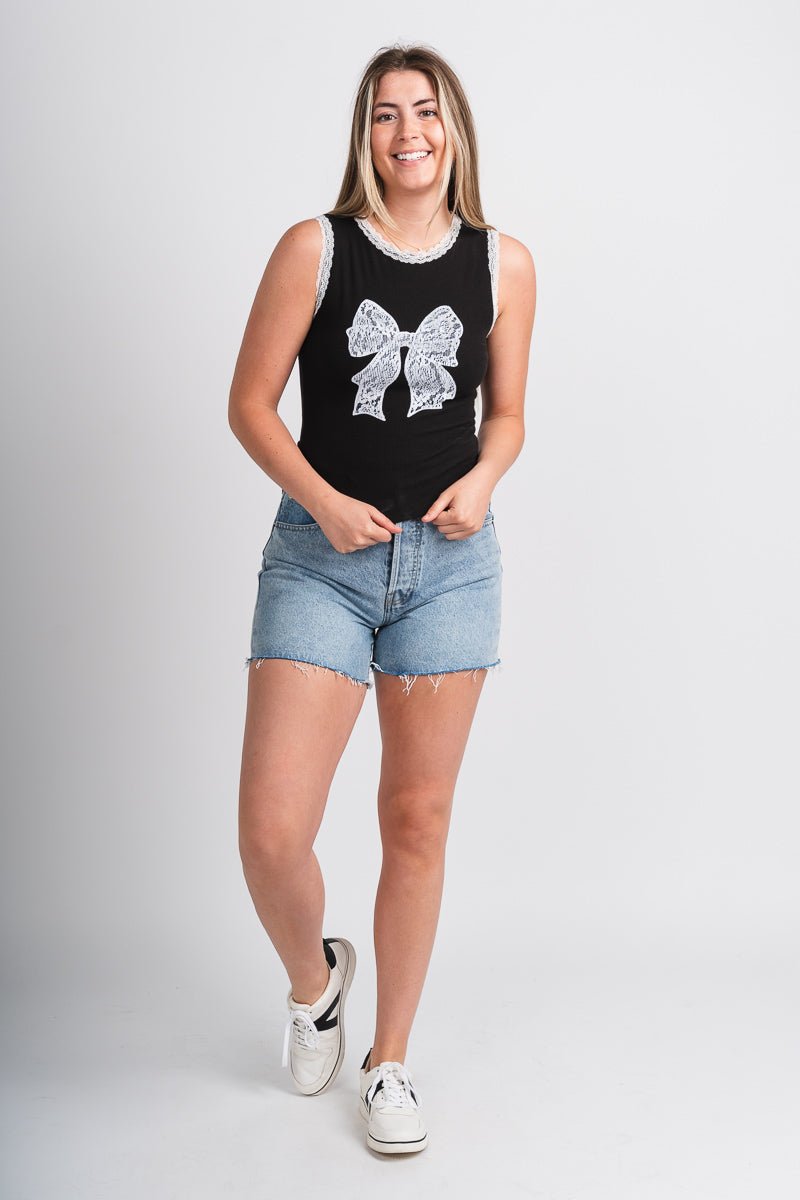 Lace bow tank top black - Trendy Tank Top - Fashion Tank Tops at Lush Fashion Lounge Boutique in Oklahoma City