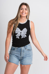Lace bow tank top black - Affordable Tank Top - Boutique Tank Tops at Lush Fashion Lounge Boutique in Oklahoma City