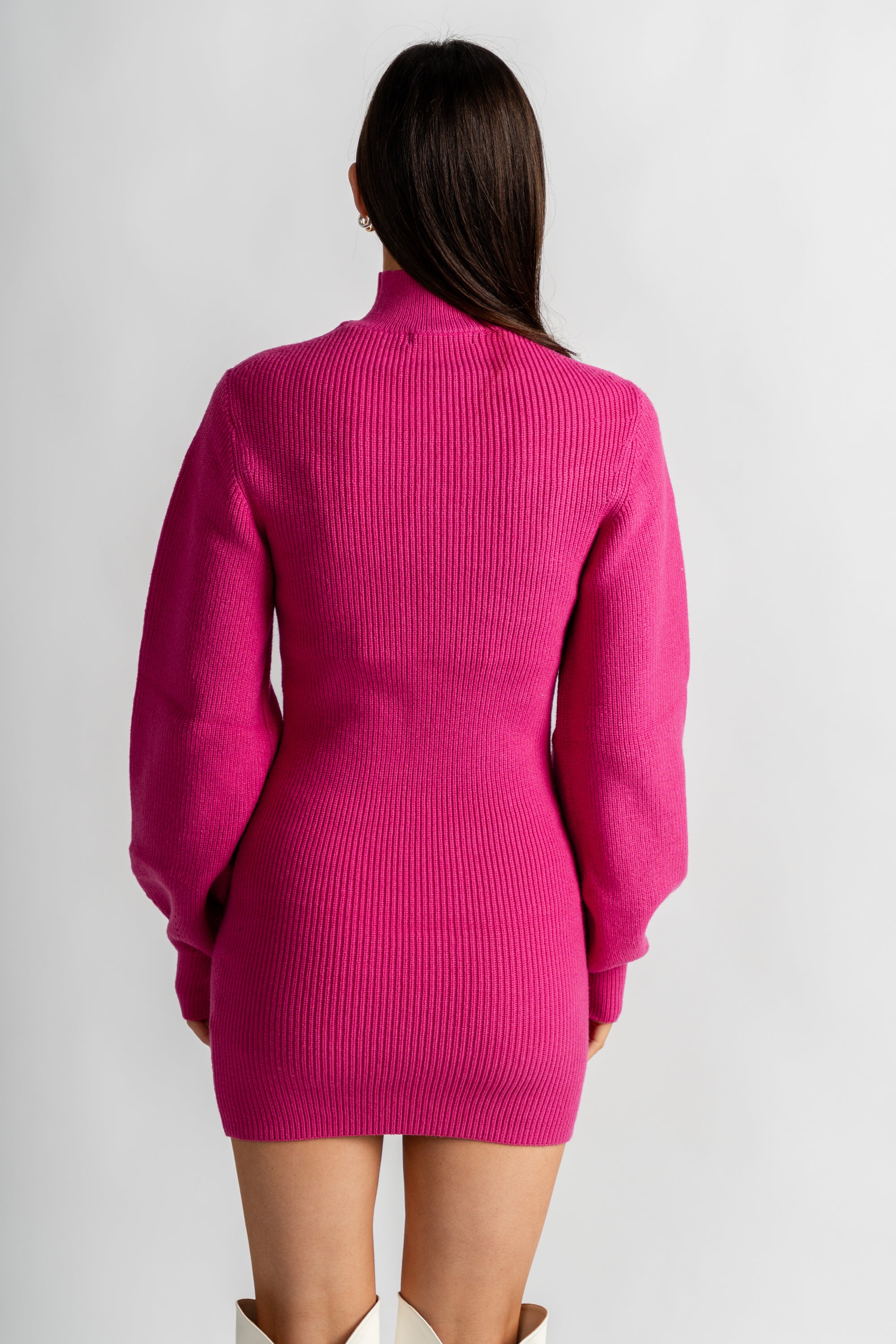 High neck mini dress magenta pink