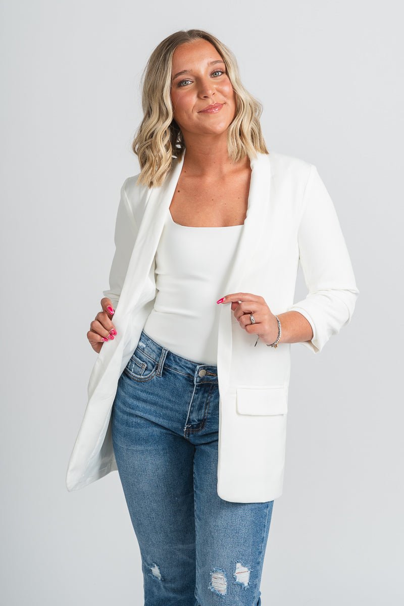 Boyfriend blazer white – Trendy Jackets | Cute Fashion Blazers at Lush Fashion Lounge Boutique in Oklahoma City