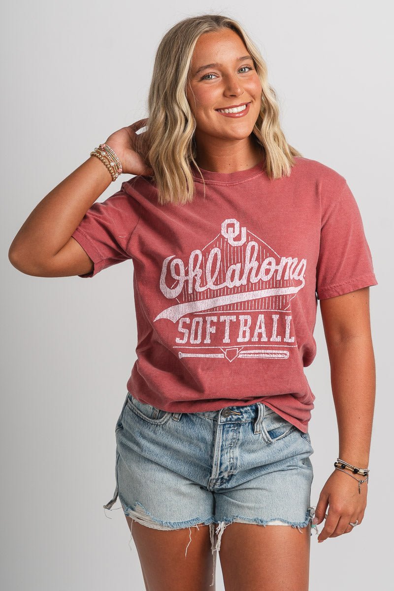 OU OU softball comfort color t-shirt crimson T-shirts | Lush Fashion Lounge Trendy Oklahoma University Sooners Apparel & Cute Gameday T-Shirts