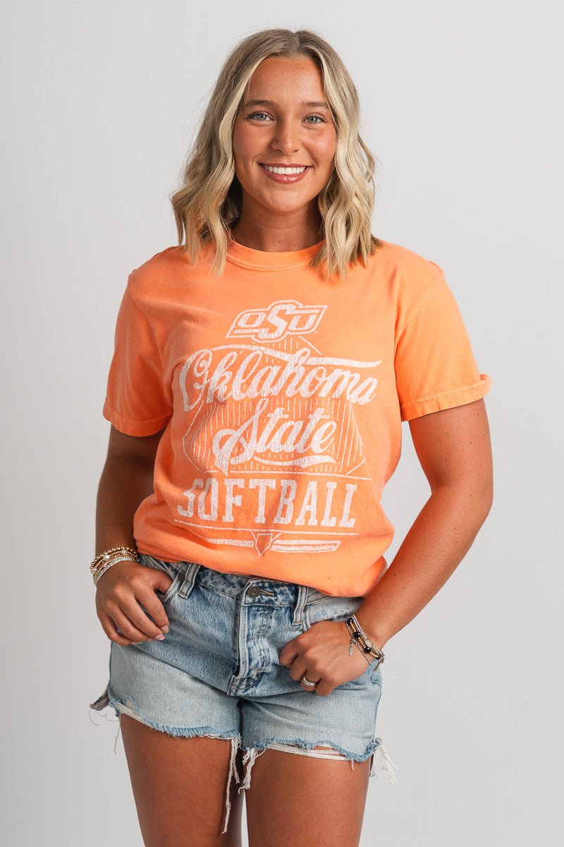 OSU OSU softball comfort color t-shirt orange T-shirts | Lush Fashion Lounge Trendy Oklahoma State Cowboys Apparel & Cute Gameday T-Shirts