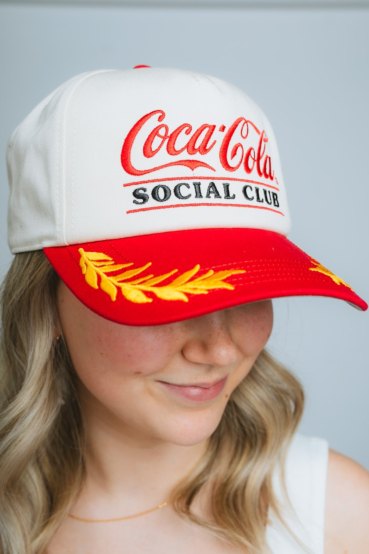 Coke club captain hat ivory/red - Trendy Gifts at Lush Fashion Lounge Boutique in Oklahoma City