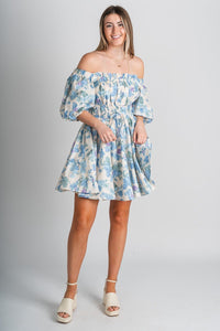 Floral ruffle dress blue floral Stylish Dress - Womens Fashion Dresses at Lush Fashion Lounge Boutique in Oklahoma City